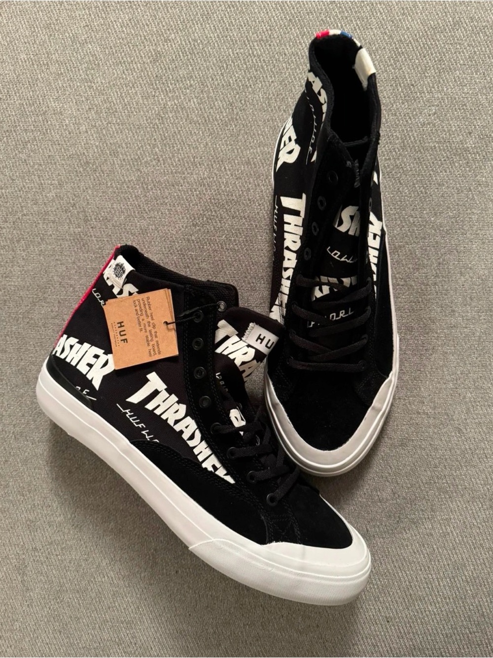 HUF x Thrasher Black and White High-Top Skate Sneakers